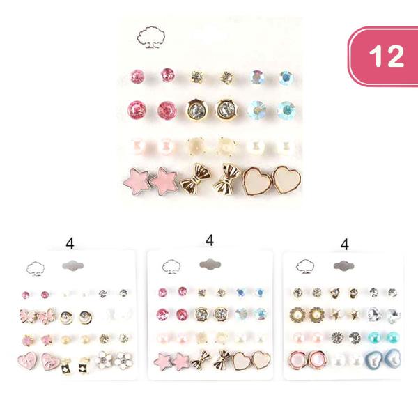 MIXED STUD EARRING SET (12 UNITS)