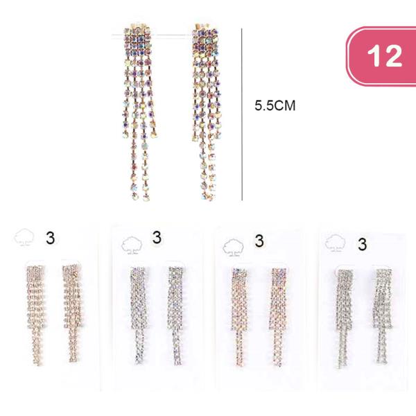 RHINESTONE TASSEL DANGLE EARRINGS (12 UNITS)