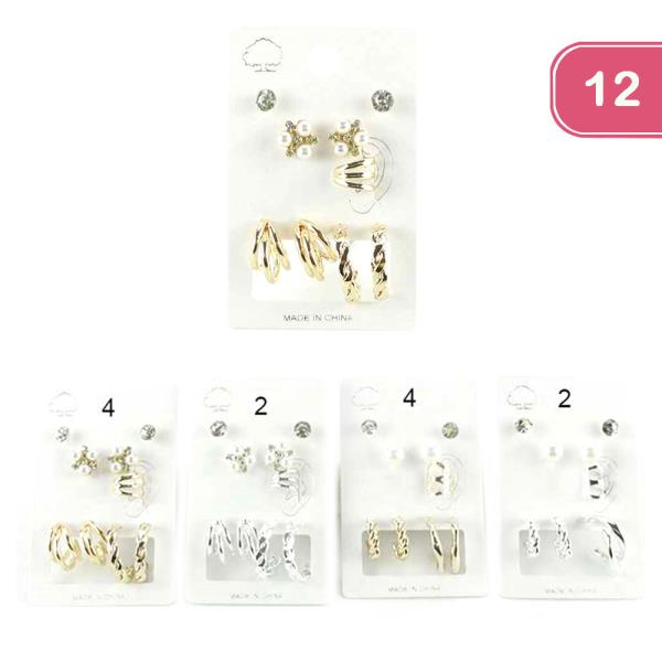 HOOP STUD AND EAR CUFF EARRINGS SET (12 UNITS)