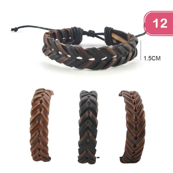 BRAIDED LEATHER ADJUSTABLE BRACELET (12 UNITS)