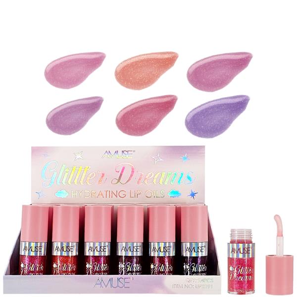 AMUSE GLITTER DREAMS HYDRATING LIP OILS (24 UNITS)