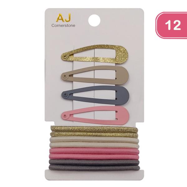 HAIR TIE AND SNAP HAIR PINS SET (12 UNITS)