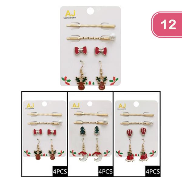 ASSORTED CHRISTMAS EARRING AND HAIR PINS (12 UNITS)