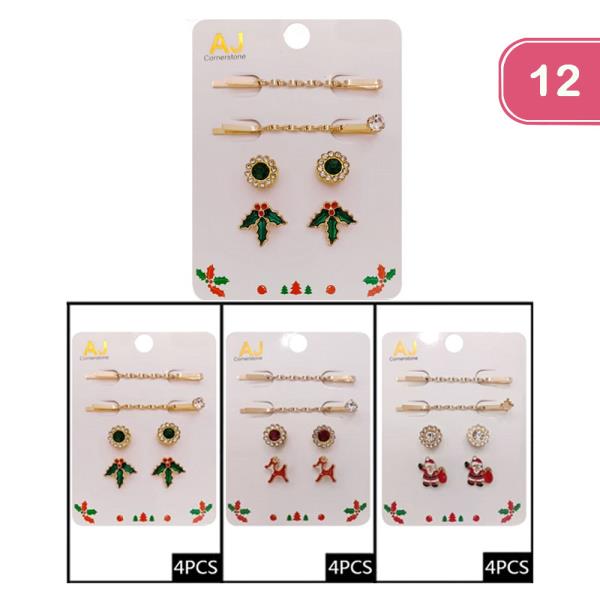 ASSORTED CHRISTMAS EARRING AND HAIR PINS (12 UNITS)