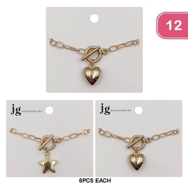 HEART STAR CHARM TOGGLE BRACELET (12 UNITS)