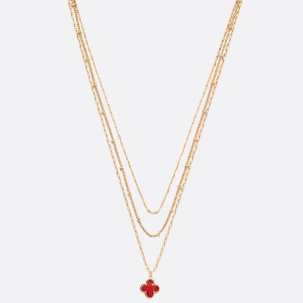 DAINTY CLOVER CHARM LAYERED METAL NECKLACE