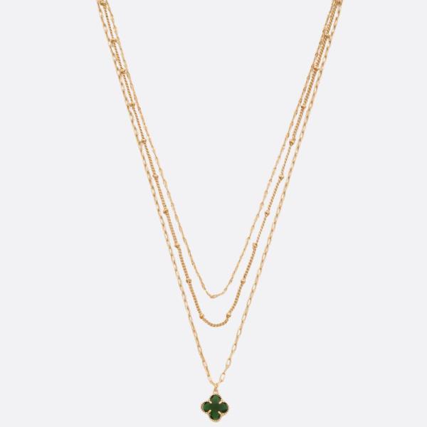 DAINTY CLOVER CHARM LAYERED METAL NECKLACE