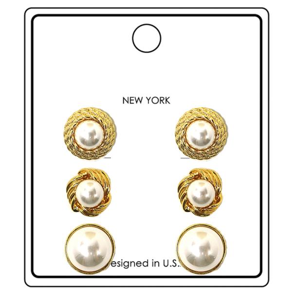 PEARL STUD EARRING 3 PAIR SET