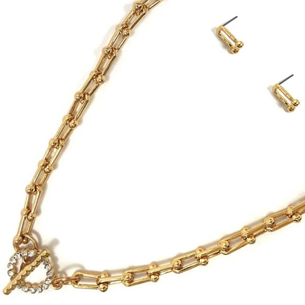 METAL CHAIN TOGGLE CLASP NECKLACE EARRING SET