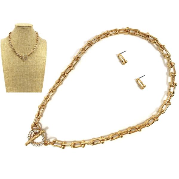 METAL CHAIN TOGGLE CLASP NECKLACE EARRING SET