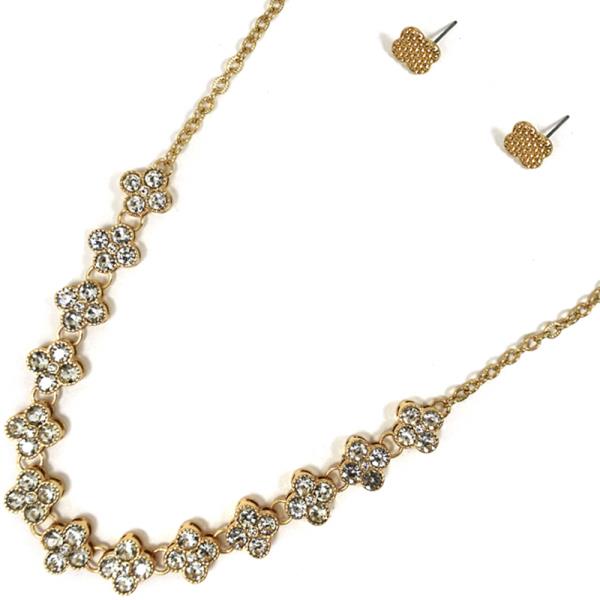 RHINESTONE CLOVER NECKLACE EARRING SET