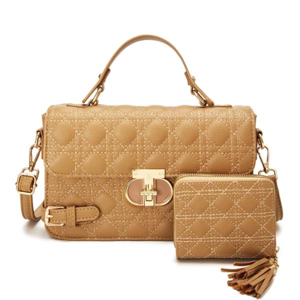 2IN1 QUILTED BUCKLE HANDLE CROSSBODY W WALLET SET