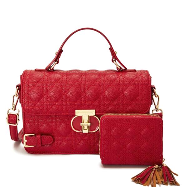 2IN1 QUILTED BUCKLE HANDLE CROSSBODY W WALLET SET