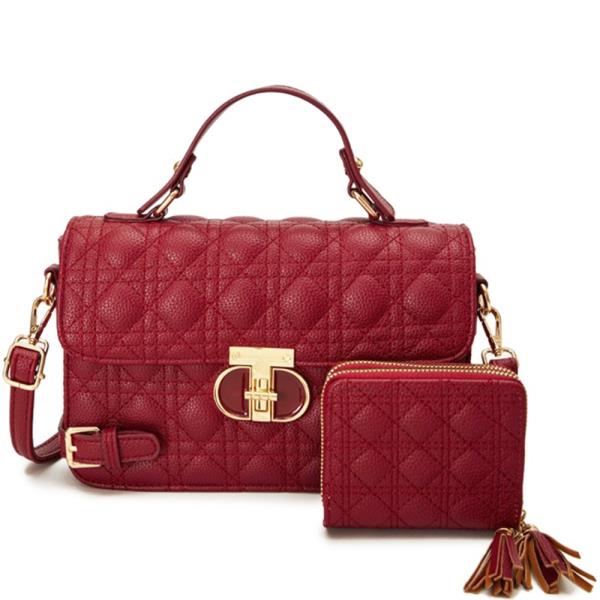 2IN1 QUILTED BUCKLE HANDLE CROSSBODY W WALLET SET