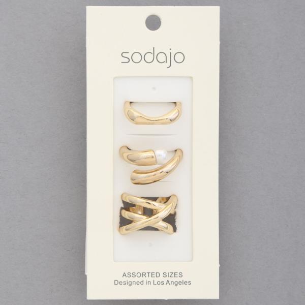 SODAJO CRISS CROSS PEARL BEAD ASSORTED RING SET