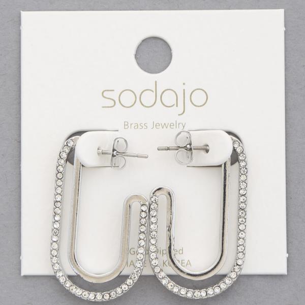 SODAJO RHINESTONE SOLID LONG OVAL GOLD DIPPED EARRING