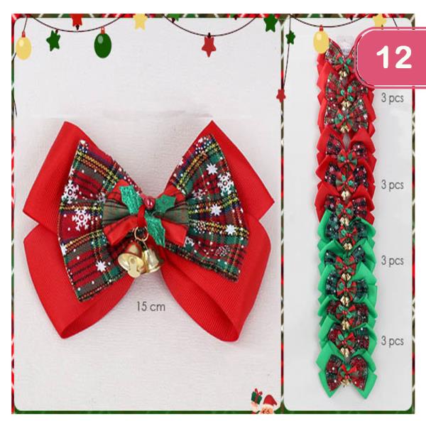 CHRISTMAS HAIR BOW WITH BELLS (12 UNITS)