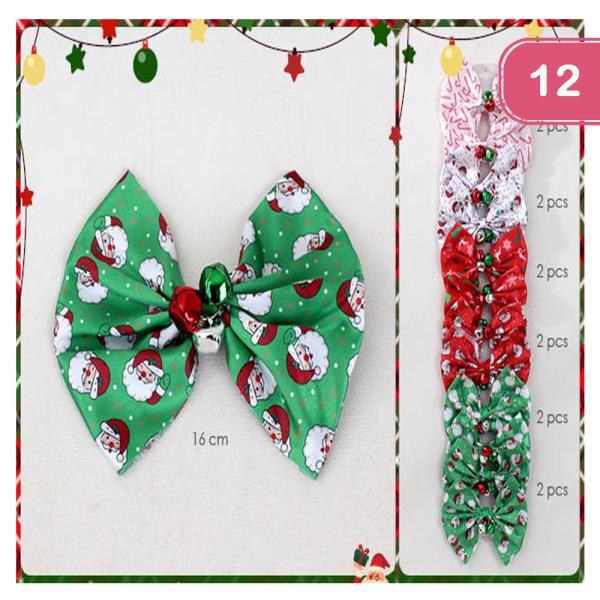 BIG SIZE CHRISTMAS FABRIC JINGLE BELL HAIR BOW (12 UNITS)