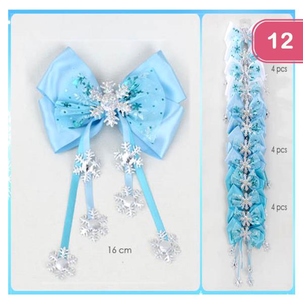 CHRISTMAS SNOWFLAKES HAIR BOW WITH TASSEL FLAKES (12 UNITS)