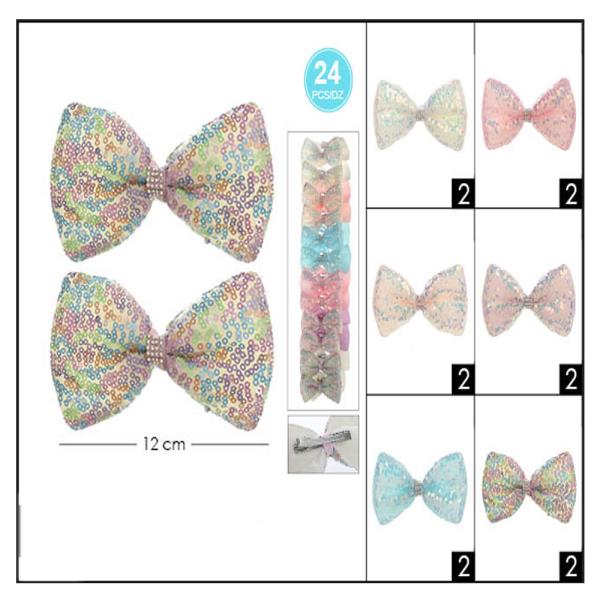 SEQUIN HAIR BOW PINS (24 UNITS)