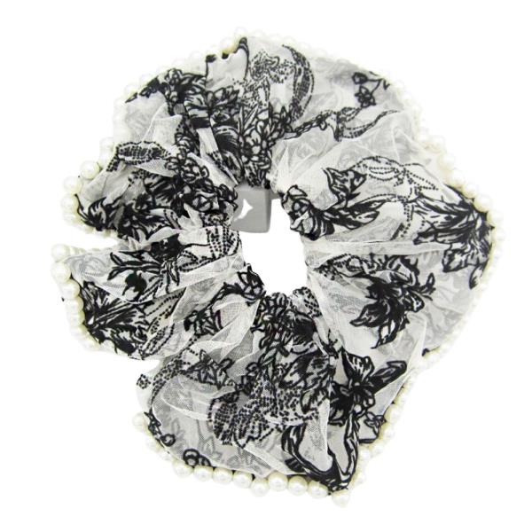 EDGE PEARL FLOWER MESH HAIR SCRUNCHIES