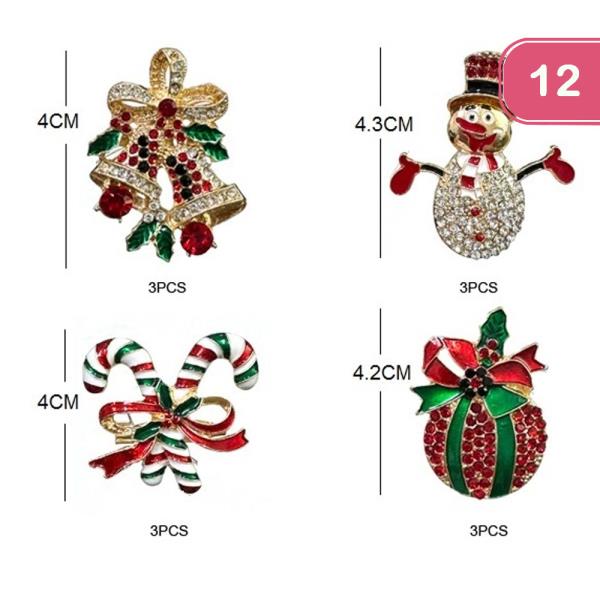 RHINESTONE CHRISTMAS BROOCH (12 UNITS)