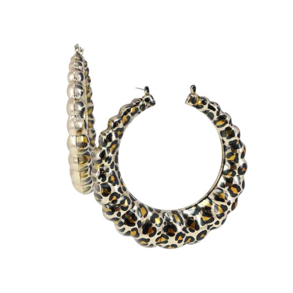 LEOPARD METAL HOOP EARRING