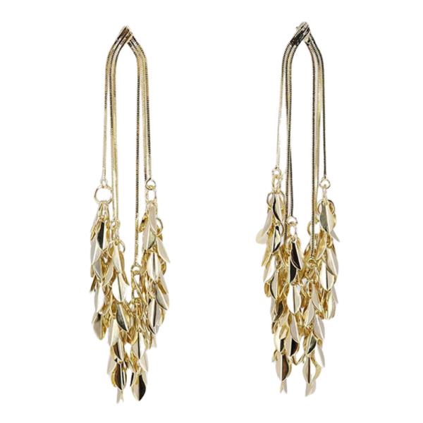 METAL LEAF TASSEL DROP EARRING