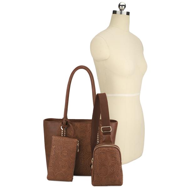 3IN1 DESIGN TOTE W SLING CROSSBODY AND CLUTCH SET