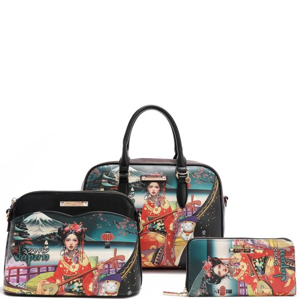 NICOLE LEE AKIKO LA BELLEZA 3 PIECE SET (HANDBAG, CROSSBODY, WALLET)