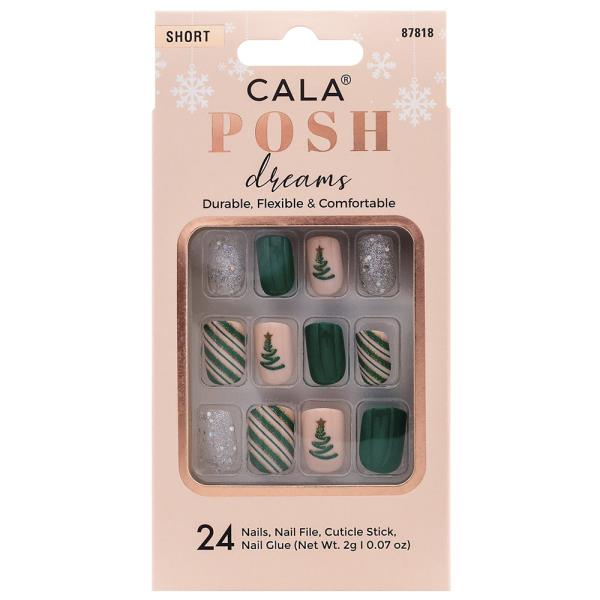 CALA POSH DREAMS SHORT OVAL XMAS TREE NAILS DECORATION SET