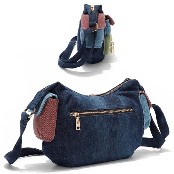 NICOLE LEE COLOR BLOCK DENIM CROSSBODY BAG