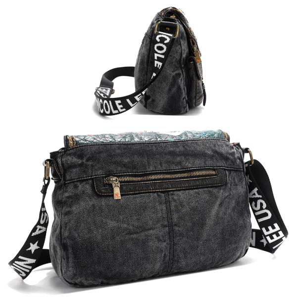 NICOLE LEE AKIKO LA BELLEZA DENIM FLAG CROSSBODY BAG