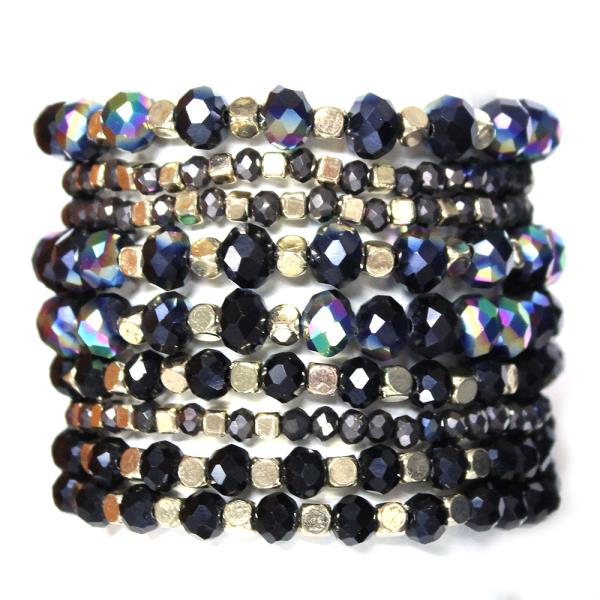 METAL BEAD MIX STRETCH BRACELET SET