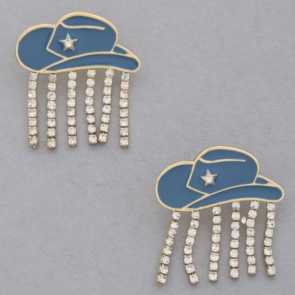 COWBOY HAT RHINESTONE CHAIN DANGLE EARRING