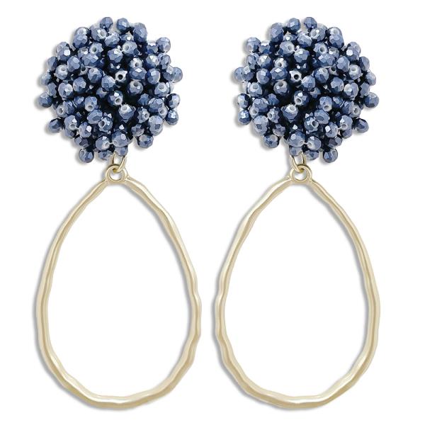 SEED BEAD BALL METAL TEARDROP DANGLE EARRING