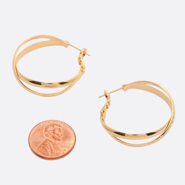 14K GOLD DIPPED TEXTURED SOLID DOUBLE HOOP EARRING