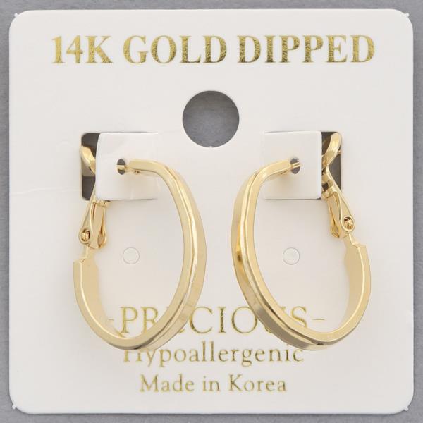 14K GOLD DIPPED OVAL SQUARE EDGE HOOP EARRING