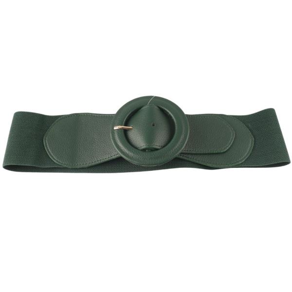 FAUX LEATHER ROUND BUCKLE ELASTIC BELT