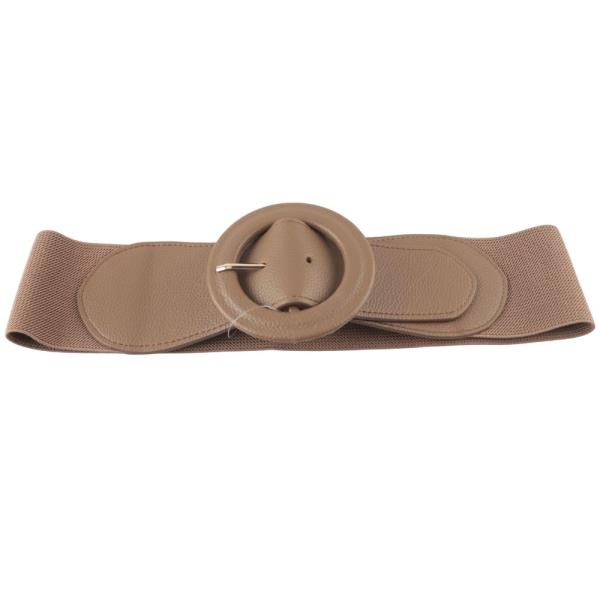 FAUX LEATHER ROUND BUCKLE ELASTIC BELT