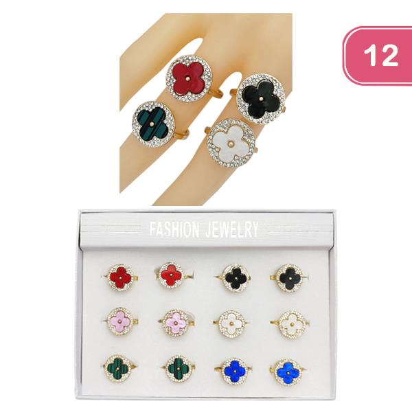 RHINESTONE CLOVER RING (12 UNITS)