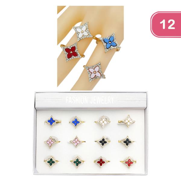 RHINESTONE CLOVER RING (12 UNITS)