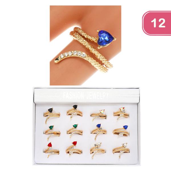 RHINESTONE HEART WRAP AROUND RING (12 UNITS)