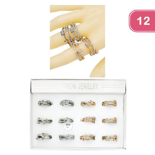 RHINESTONE ASSORTED RINGS (12 UNITS)