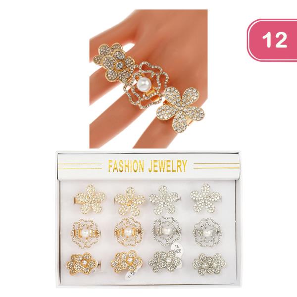 RHINETONE FLOWER RING (12 UNITS)