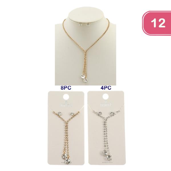 RHINESTONE DROP NECKLACE EARRING SET (12 UNITS)