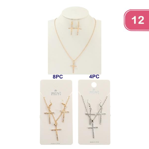 CROSS NECKLACE EARRING SET (12 UNITS)