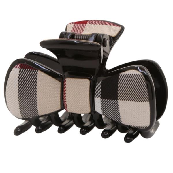 PLAID RIBBON HAIR CLAW JAW CLIP