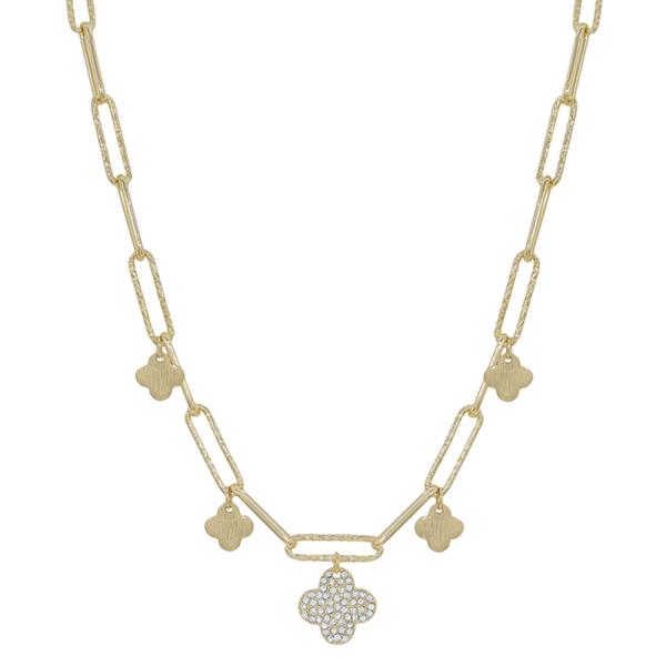 CLOVER PAVE CHARM CHAIN SHORT NECKLACE