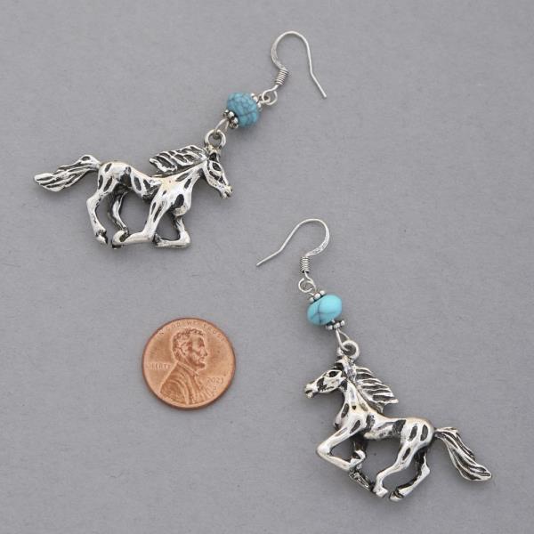 WESTERN HORSE TURQUOISE BEAD DANGLE EARRING